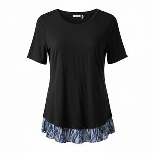 NEW LOGO by Lori Goldstein Black Ruffle Hem Short Sleeve Top Size XS